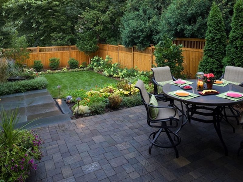 Residential landscaping in backyard